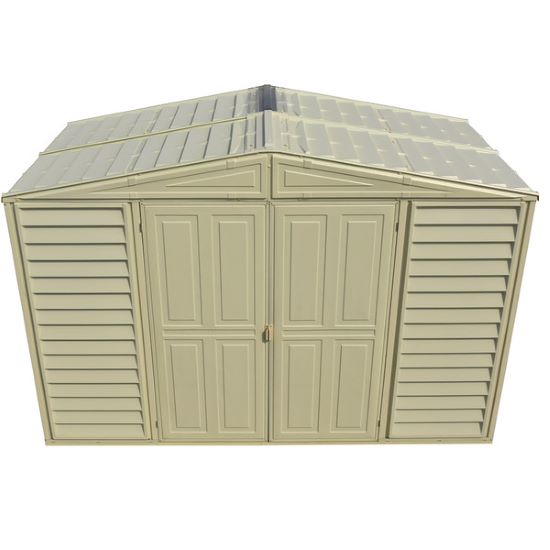 DuraMax 10.5x5 Woodbridge Vinyl Shed will stand adjacent to the side of a house or fence, inside a garage or even in a basement for extra storage space.